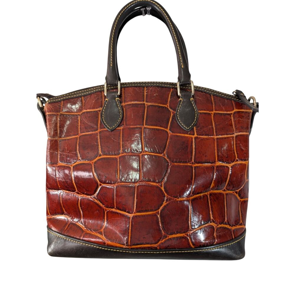 DOONEY & BOURKE! PECAN BROWN & GOLD CROC, BLACK GENUINE LEATHER BAG, PURSE! - Picture 6 of 13